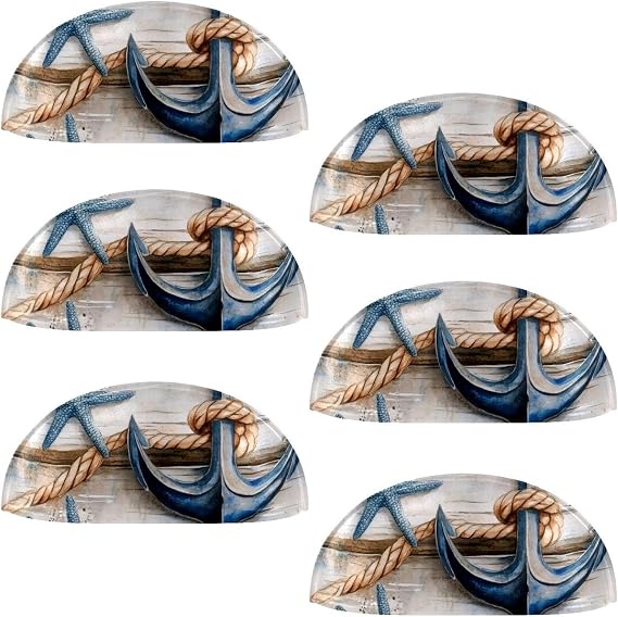 6 Packs Drawer Handles, Anchor Starfish Semi Circle Kitchen Pulls, Drawer Pulls and Knobs, Double Hole Handle for Drawer Closet Wardrobe, Cabinet Hardware