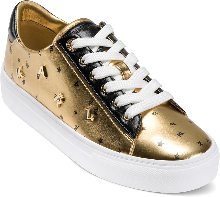 Karl Lagerfeld Women's Cate Foil Platform Sneaker with Signature Logo and Pins