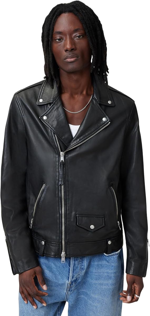 AllSaints mens Milo Leather Biker Jacket