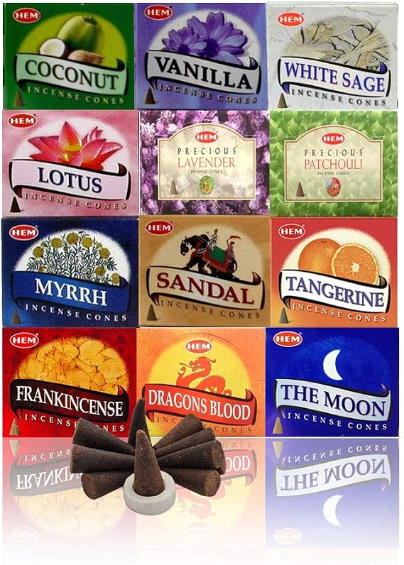 Hem 12 Assorted Boxes of Incense Cones, (120 Total)| Natural Fragrance for Aromatic Rooms | Odor Remover Incense for Stress Relief & Relaxation (Assorted 3)