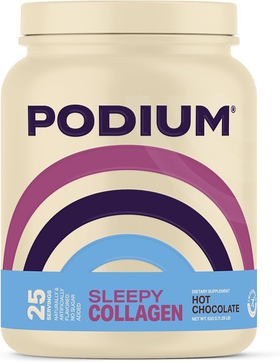Podium Nutrition, Sleepy Collagen with Melatonin, Hot Chocolate, 25 Servings, Collagen Protein, Gluten Free, Soy Free
