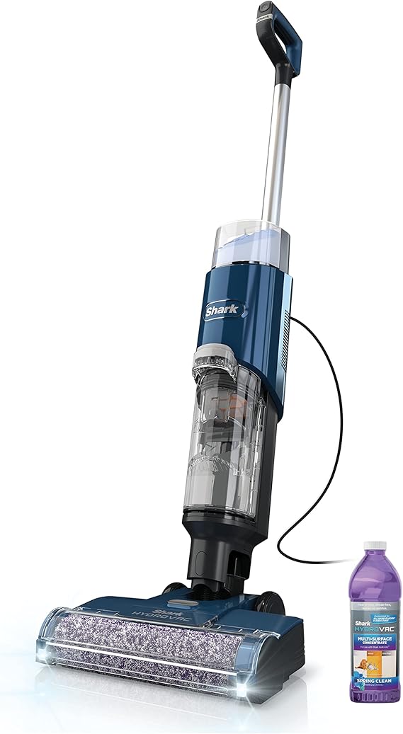 Shark WD101 HydroVac XL 3-in-1 Vacuum, Mop & Self-Cleaning System with Antimicrobial Brushroll* & Solution for Multi-Surface , Perfect for Hardwood, Tile, Marble, Area Rug & More, Corded, Navy, .38 Qt. Capacity