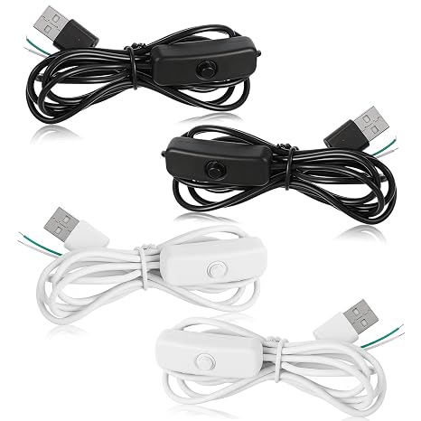 4 Pcs USB Extension Cable with On/Off Switch 2 Pin Wire Connector Power Cord Switch Power Cable On Off Switchs Extension Cord for 5V 12V LED Strips Light Table Lamp Fan Webcam Charger