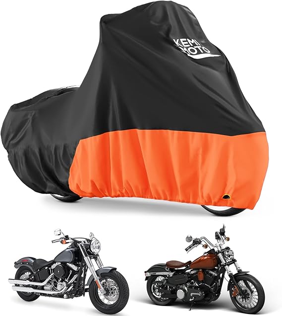 KEMIMOTO Heavy Duty 420D Motorcycle Cover Waterproof Compatible with Softail Dyna Models Standard Heritage Classic 114 Shadow Cruiser Cover Outdoor All Weather Protect from Dust Sunlight Rain