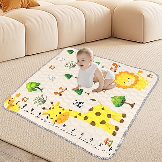 Baby Floor Mat 127 * 127cm, Thick Baby Play Mat for Floor Soft Non-Slip Baby Safe Floor Carpet - Foldable Kids Playmat Animal Pattern Baby Activity Play Mat for Bedroom Outdoor, Waterproof