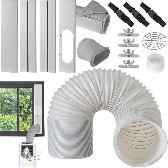Portable AC Window Vent Kit with Exhaust Hose Cover for 5.1"/5.9" Exhaust Hose, Adjustable Sliding Window Seal Kit with 4 Adjustable Seal Panels for Horizontal & Vertical Sliding Windows