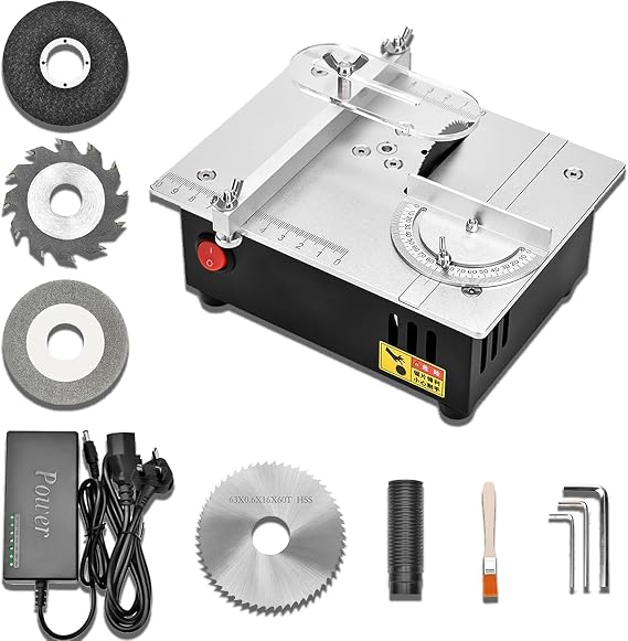 Precision Mini Electric Table Saw,DIY Hobbyist Handmade Woodworking Bench Cutting Machine Cutting Depth Adjustable Multifunctional Small Electric Saw