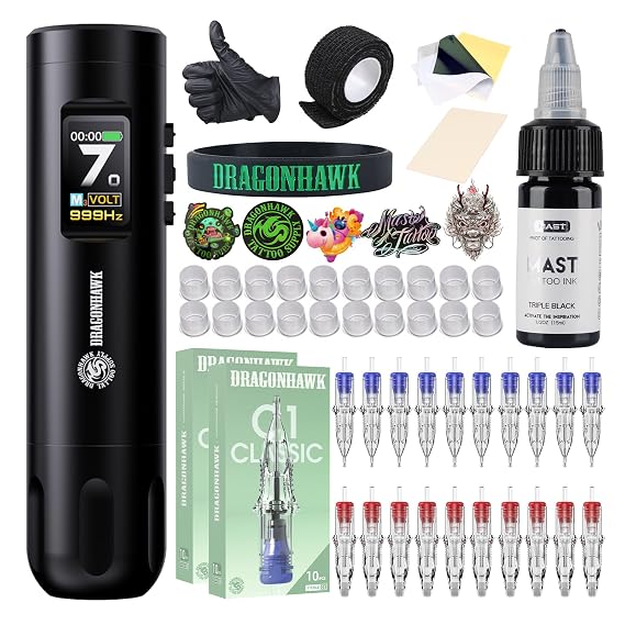 Dragonhawk X7 Wireless Tattoo Machine Kit, Smart Display, Dual Batteries