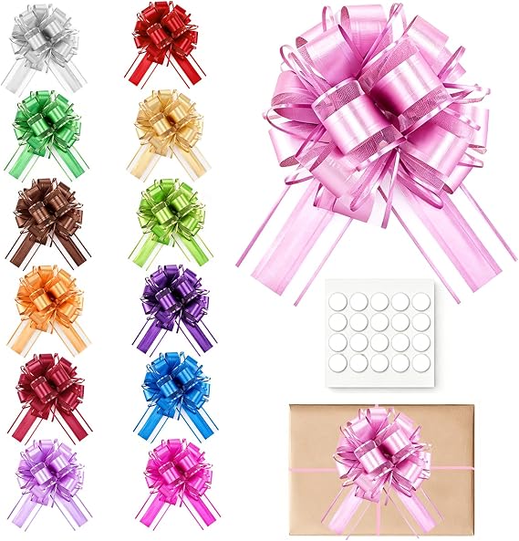 13Pcs 6 Inch Large Pull Bows, Multicolor Organza Ribbon Bows. Ideal Decorations for Gift Baskets Wrapping, Birthday Parties, Weddings, New Year and