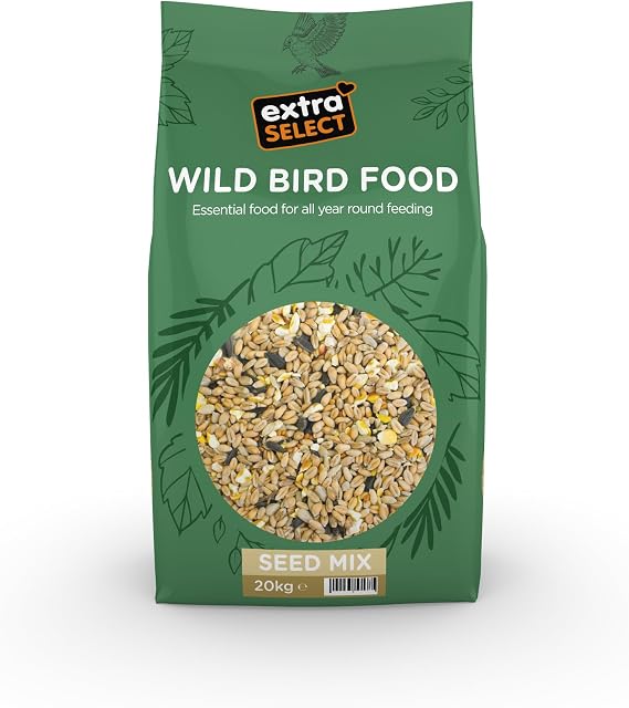 Extra Select Wild Bird Seed Mix with Black Sunflower Seeds, Wheat, Dari, Millet Seeds - Nutrient Rich Wild Bird Food for Small Birds - 20kg