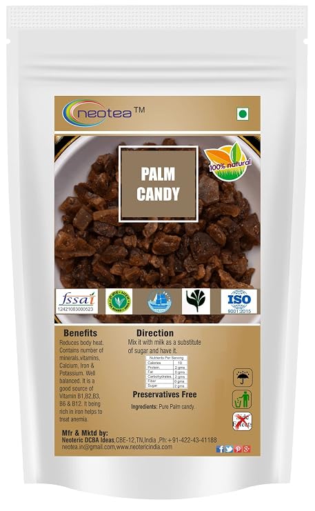 Neotea Palm Candy Panakarkandu 300g, Natural Palm Sugar Crystals, Pure Unrefined Sweetener for Tea, Coffee, Cooking, Baking & Beverages