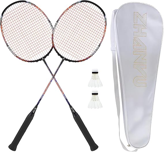 Badminton Racket,Lightweight Carbon Fiber All-Round High Repulsion Training Badminton Rackets Set,with 2 Shuttlecocks,1 Carrying Bag,for Beginners and Casual Players