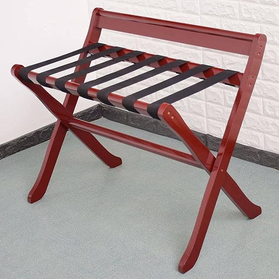 Wood Luggage Rack Storage Rack Folding Storage Rack,Suitcase Stand Wooden Luggage Rack,Folding Luggage Rack Suitcase Stand,Nylon Webbing Strap Floor Storage Shelf/Red