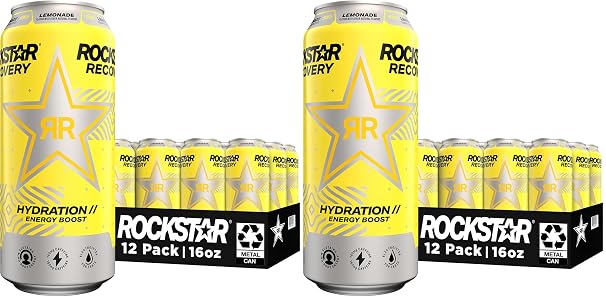 Rockstar Energy Drink with Caffeine Taurine and Electrolytes,Recovery Lemonade,16oz (Packaging May Vary),(Pack of 24)