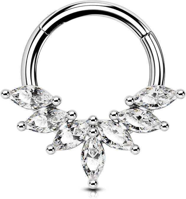 OUFER 16G Septum Rings Hoops, 316L Stainless Steel Septum Piercing Jewelry, Paved Shiny Clear CZ Cartilage Earrings, Helix Conch Daith Piercing Jewelry for Women and Men