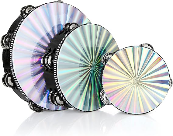 3 Pack Radiant Tambourine 6 inch 8 inch 10 inch Hand Held Wood Tambourine Metal Jingles Musical Educational Instrument Rhythm Percussion Tambourine for KTV, Party, Church (Double Row)
