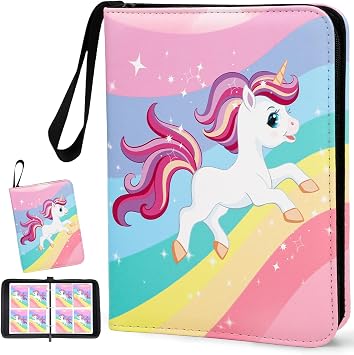 400 Pocket Trading Card Binder with 50 Removable Sleeves, Portable Zippered Card Holder, Collection Album Book Case Storage for MTG, TCG, Sports, Game Cards (White Horse)