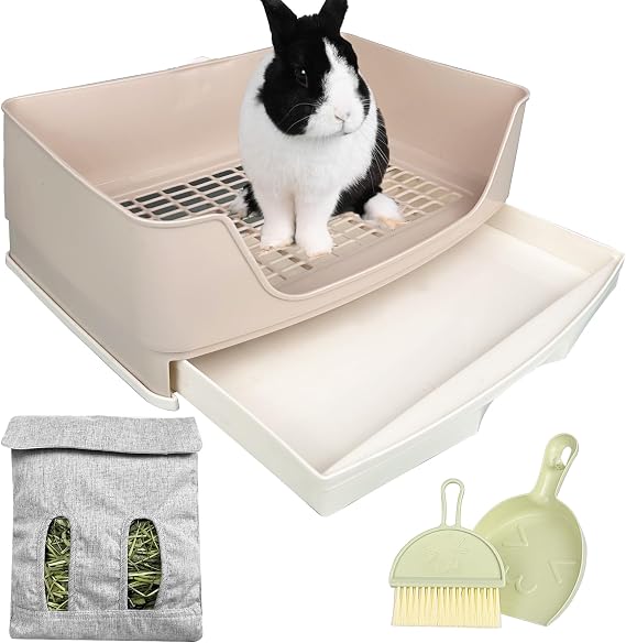 Large Rabbit Litter Box Bunny Litter Box, Potty Training for Rabbits Litter Pan with Drawer, Rabbit Bedding Toilet for Adult Guinea Pig, Ferret, Galesaur, Bunny and Other Animals (Brown)