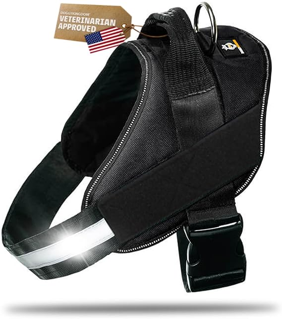 DOGGYKINGDOM No Choke Dog Harness with Handle and Patch Panels, Adjustable Reflective Dog Vest for Large Dogs, Black, L