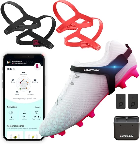 Playermaker 2.0 Soccer Tracker Kit Large + Red Medium Straps, Smart Soccer Tracker for Cleats by Playermaker, Track 25+ Technical & Physical Metrics, Advanced Than GPS