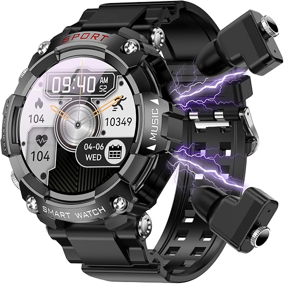 Military Smart Watch with Earbuds (Answer/Make Calls), 1.52" Smart Watches for Men Women,110+ Sport Modes Fitness Tracker, Fitness Watch for iOS Android SmartWatchs