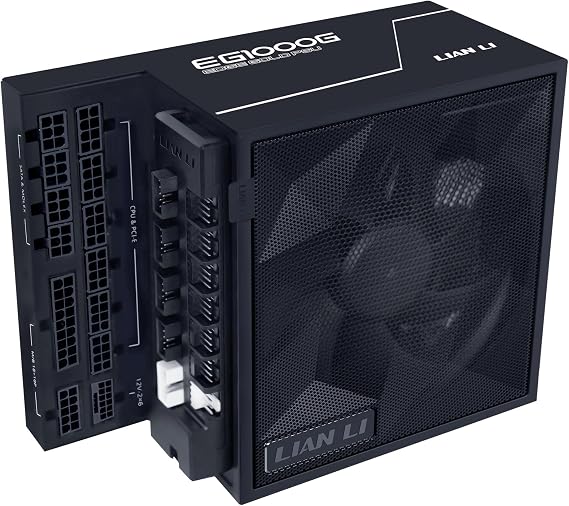 Lian Li EDGE Gold 1200W PC Power Supply Black, 1200 Watt ATX PSU, PCIe 5.1, ATX 3.1 PSU | 80 PLUS Gold, modular, Sleeved Cable Kit, 12VHPWR for NVIDIA RTX, quiet fan, USB hub & fan hub