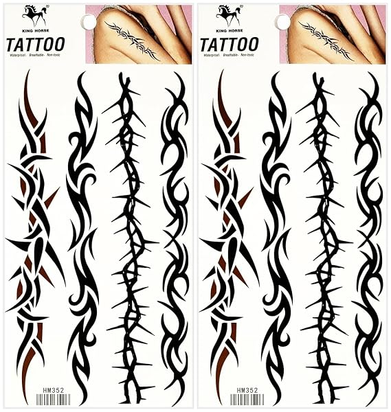 Tribal Flower Vine Waterproof Temporary Tattoos Fake Tattoo For Neck Arm Hands Leg Body Art Sticker Decal Festival Body Paint Adults Men and Women (Pack 2 PCS.)