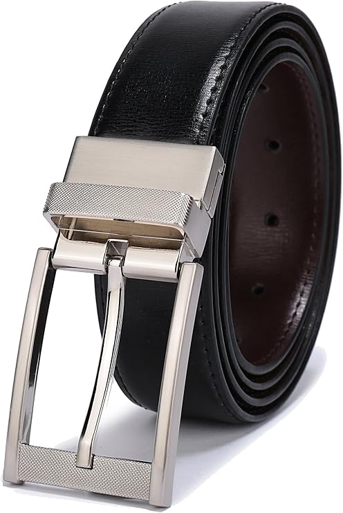Belts for Men Reversible Leather 1.25 Inch Waist Strap Fashion Dress Buckle Beltox
