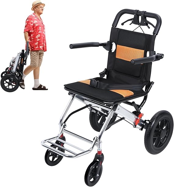 Ultra Lightweight Foldable Wheelchair for Adults 80kg Capacity Portable Transport Chair with All Wheels Safety Belt One Second Folding Design for Travel Indoor Outdoor Use
