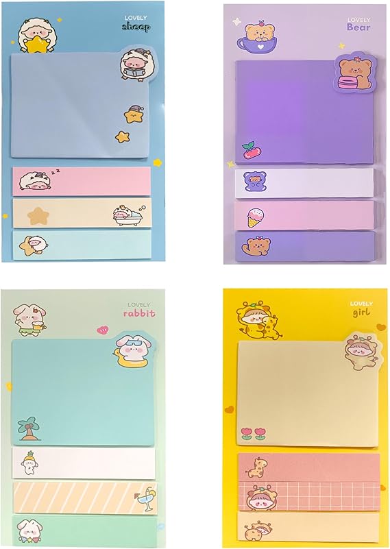 4 Pack Cute Sticky Notes Set, Notes Small Post It Notes, for Everyday Use