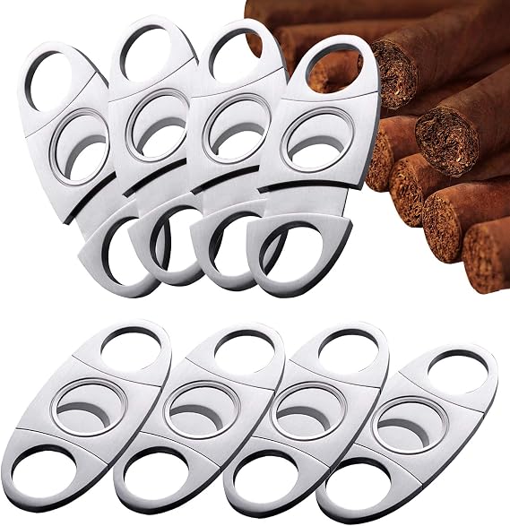 Cigar Cutter Guillotine, Stainless Steel Smooth Cigar Clippers Double Cut Blade, 8 Pack Silver Exquisite Cigar Scissors Accessories