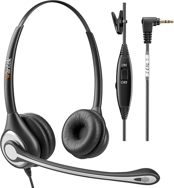 Phone Headset with Microphone Noise Cancelling & Volume Controls, 2.5mm Telephone Headset Compatible with Polycom Panasonic AT&T Vtech Uniden Office Cordless Phones, Clear Chat, Ultra Comfort,Binaural