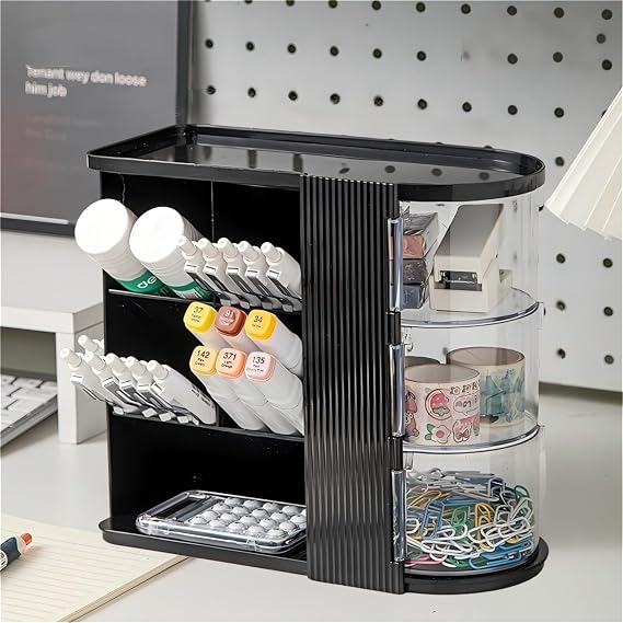 Desk Organizer with Pen Pencil Holder for Desk, Pen Organizer with 3 Drawers, Multi-Functional Desk Organization Deals and Accessories Desktop Storage for Office Home Art Supplies (Black)
