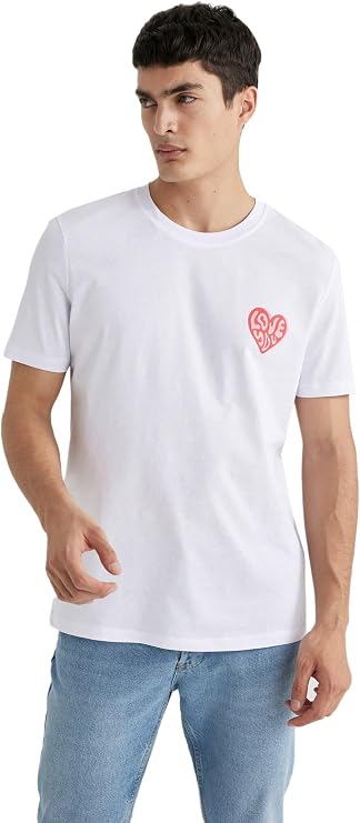 DeFacto Valentine's Day Unisex Short Sleeve T-Shirt Unisex Adult White