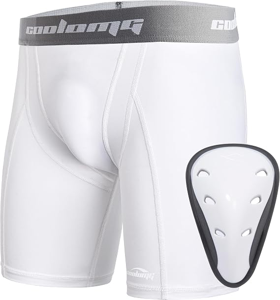 COOLOMG Youth Boys Compression Shorts with Athletic Cup Baseball Football