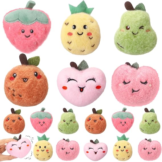Engrowtic 24 Pcs Dancing Fruit Plush Dancing Fruit 1st Birthday Decoration Berry 1st Birthday Party Supply Valentine Plush Strawberry Peach Avocado Pineapple Orange Stuffed for Gift Exchange, 6 Styles