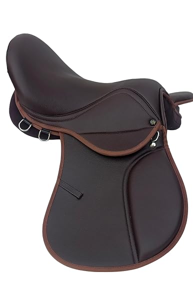 Synthetic Leather General Purpose Horse Saddle Lightweight Comfortable Durable Design Brown 17 Inch