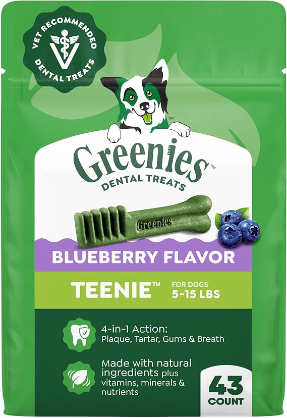 Greenies Teenie Natural Dental Dog Treats, Blueberry Flavor, 43 Count