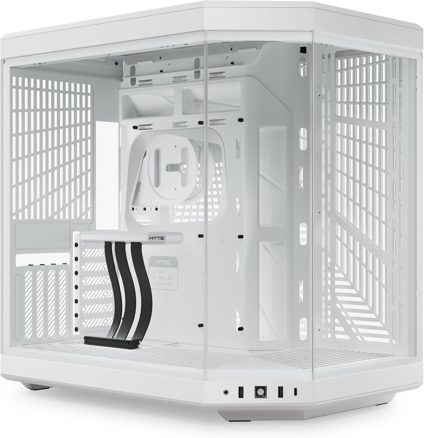 hyte y70 modern aesthetic dual chamber panoramic tempered glass case mid tower atx computer gaming case with pcie 4.0 riser cable included snow white cs-hyte-y70-ww