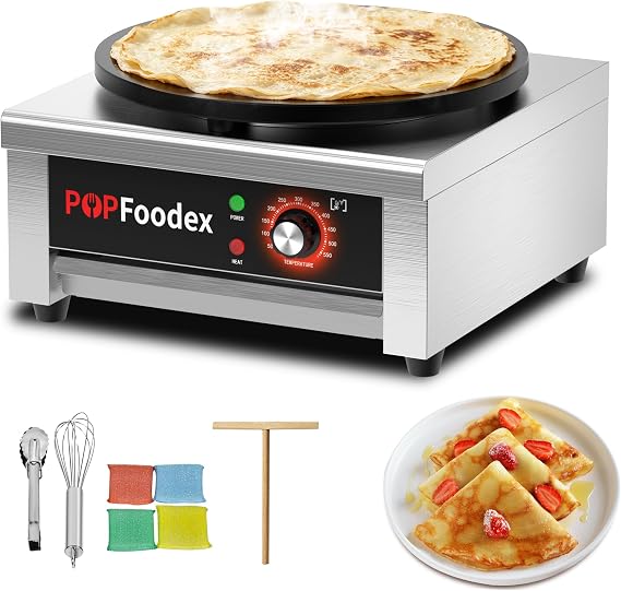 Commercial Crepe Maker - Independent Temperature Control, 1500W Electric Crepe Machine, 16 Inch Pancake Making Machine w/Nonstick Stainless Steel Plate, for Commercial Kitchen Use