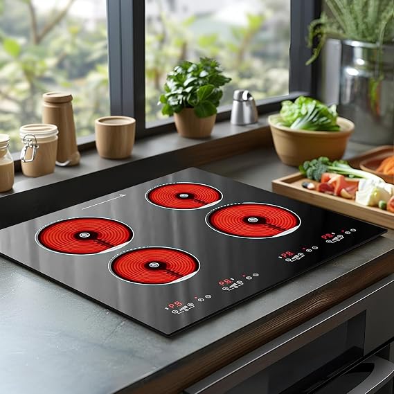 ADVWIN Electric Cooktop, 4 Burner Electric Stove Top 24 Inch Built-in