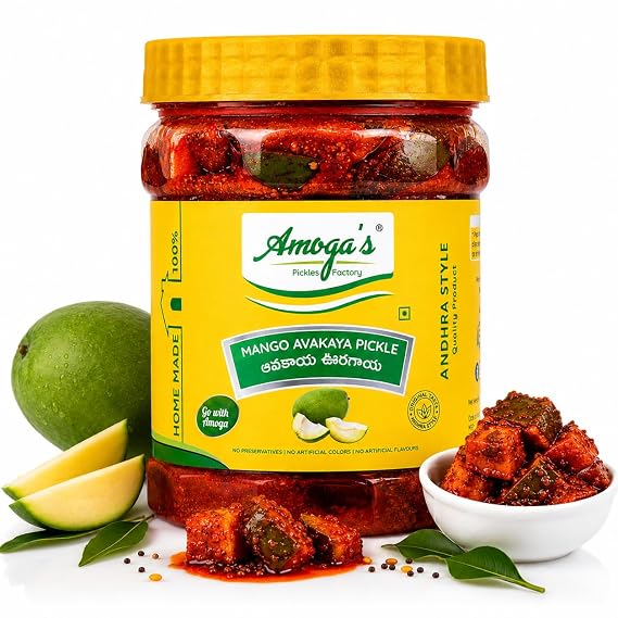 Amoga's Pickles Factory Andhra Authentic Special Mango Pickle/Aam Ka Aachar/ Avakaya Pachadi ,1KG