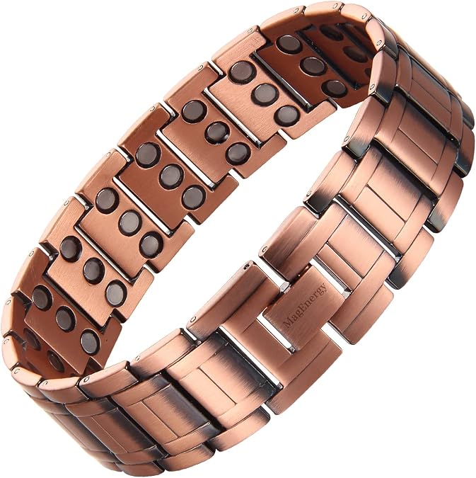 MagEnergy Copper Bracelet for Men, 3-Row Magnet Design, Ultra Strength Magnetic Bracelet 99.99% Pure Copper Wristband Adjustable Jewelry Gift with Sizing Tool