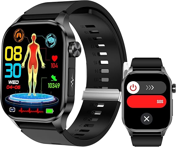 Smart Watch for Men Women, 2.04" AMOLED Color Screen, 24/7 Heart Rate, Blood Oxygen, Blood Pressure, Sleep and Stress Health Monitor, Blood and Body Composition Insights, 150 Sports Modes (Black)