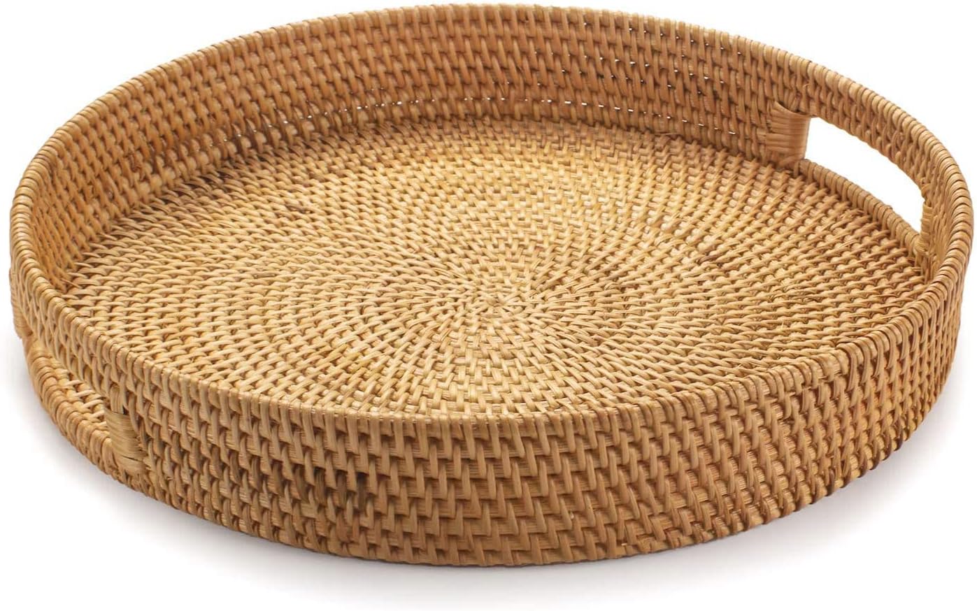 YANGQIHOME Rattan Round Serving Tray, Hand Woven Serving Basket with Cut - Out Handles, Wicker FruitBread Serving Basket, 30 cm