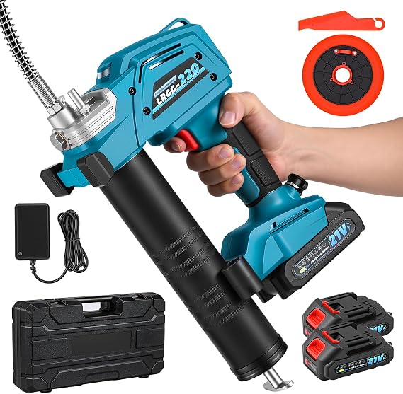 Electric Grease Gun, 10,000 PSI, 6.2 oz/min, 2X 2.0Ah Batteries | Cordless Grease Gun with 31.5" Hose & LED Light. For Farmers, Mechanics, Trucks, Construction & Heavy Equipment