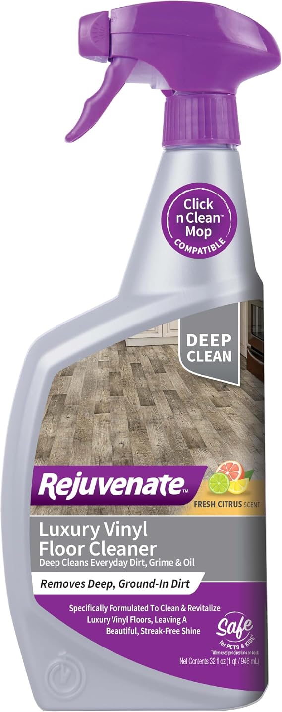 Rejuvenate Luxury Vinyl Floor Cleaner, Fresh Citrus Scent, 32 Oz | No-Streak Formula Deep Cleans Dirt, Grime & Oil; Use with Rejuvenate Click n Clean Spray Mop, Safe For Pets & Kids