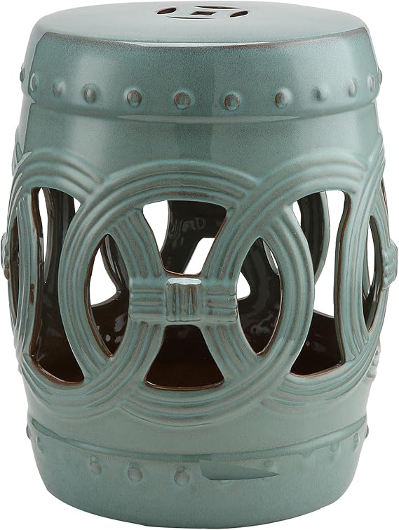 Outsunny 14" x 17" Ceramic Garden Stool Strong Glazed Material Antique Blue