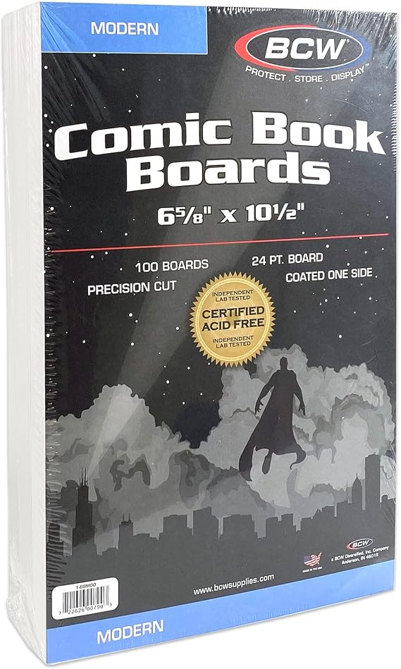 BCW Modern Comic Backing Boards - 100 Pack | Certified Acid-Free, Lab-Tested Archival Quality Comic Book Boards | Ideal for Comic Book Storage and Preservation