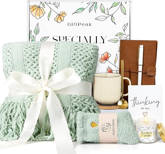 Gifts for Women, Get Well Soon Gifts for Women, Sympathy Care Baskets, Thinking of You Care Package, Self Care Gifts, After Surgery Feel Better Gifts Blanket (Sage Green)